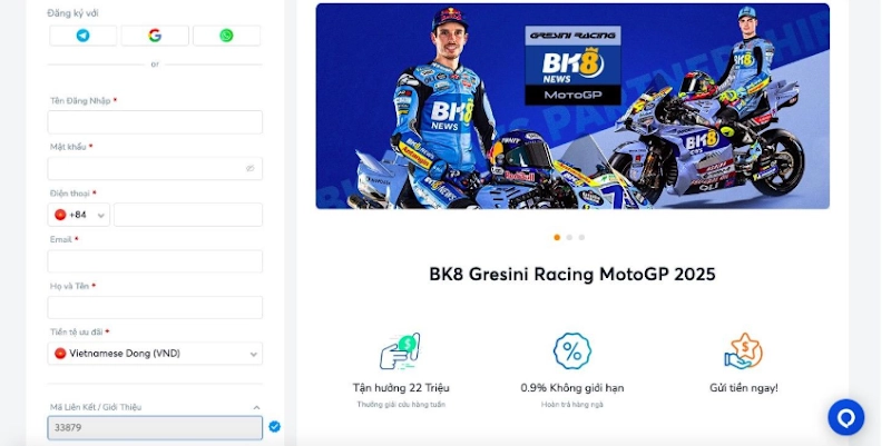 Cách đăng ký tài khoản BK8