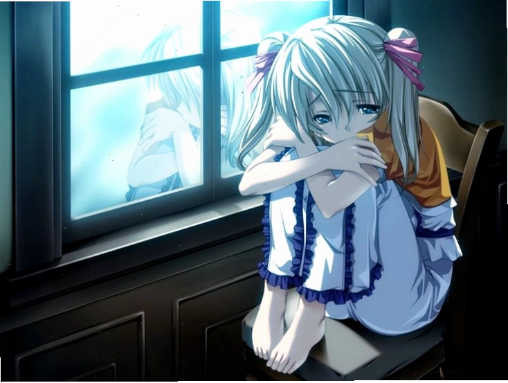 Ảnh anime nữ buồn ngồi khóc chất chứa tâm trạng