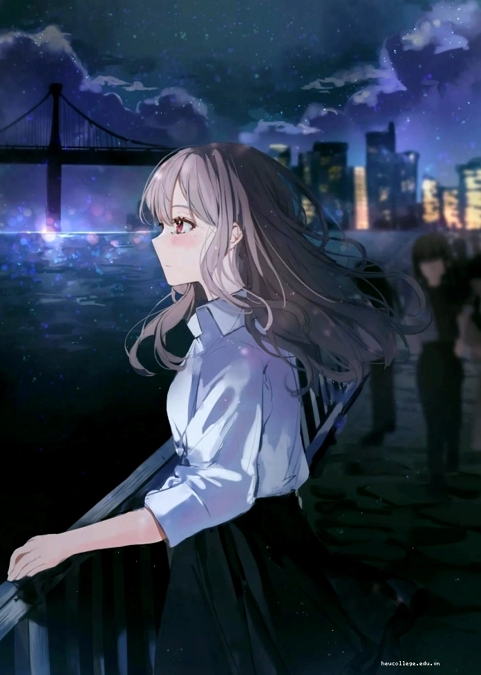 Ảnh gái xinh anime đang buồn nhìn về bầu trời đêm