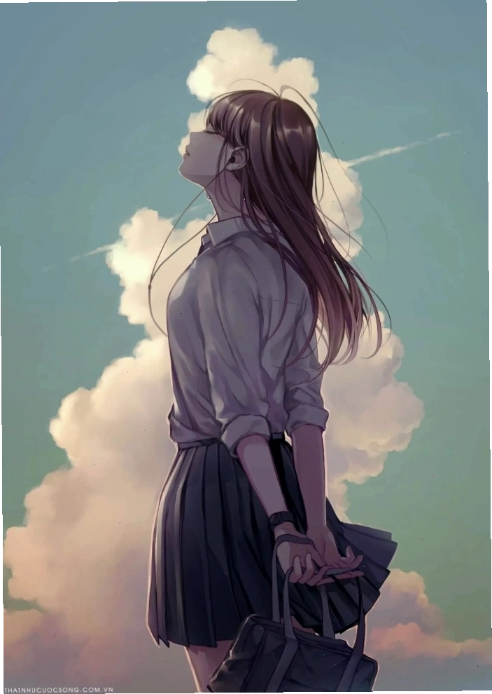 Ảnh học sinh anime nữ đang đứng ngắm cảnh trời