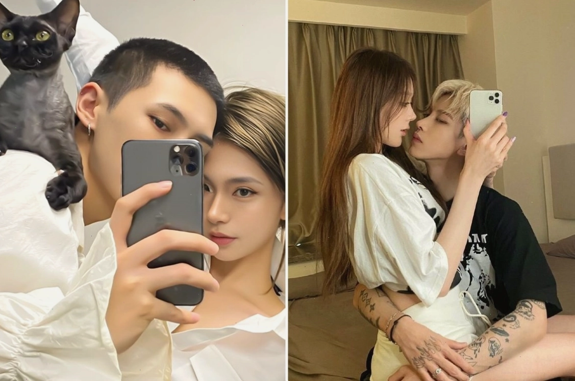 Cặp đôi tình tứ trước gương