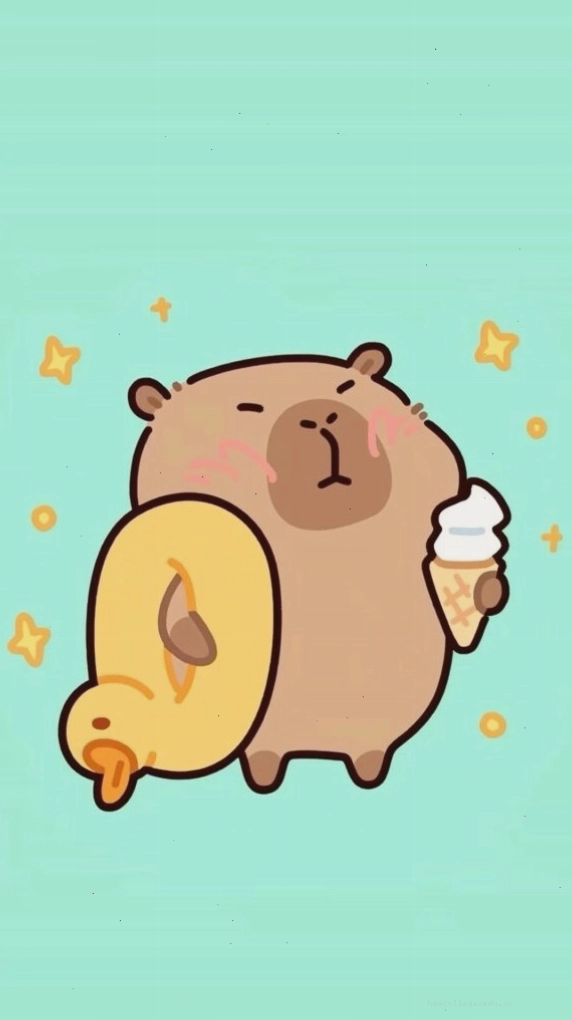 Capybara cõng vịt vàng trên nền xanh tạo hiệu ứng meme hài hước