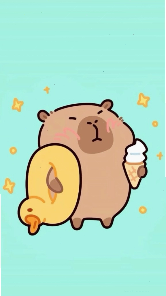Capybara cõng vịt vàng, vô tri trên nền xanh
