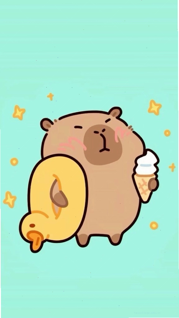 Capybara cõng vịt vàng, vô tri trên nền xanh