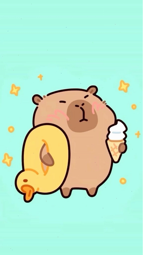 Capybara cõng vịt vàng, vô tri trên nền xanh