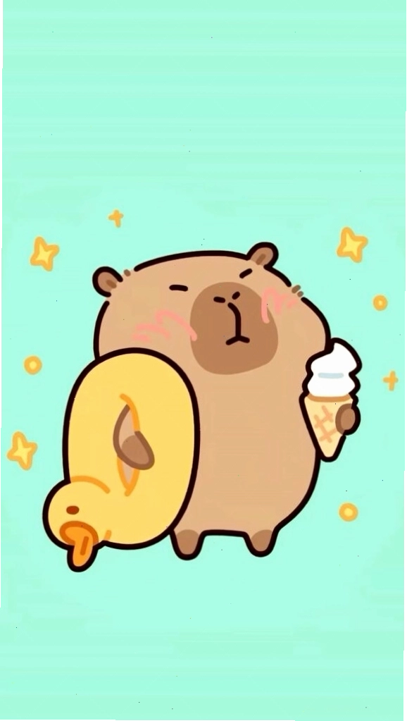 Capybara cõng vịt vàng, vô tri trên nền xanh