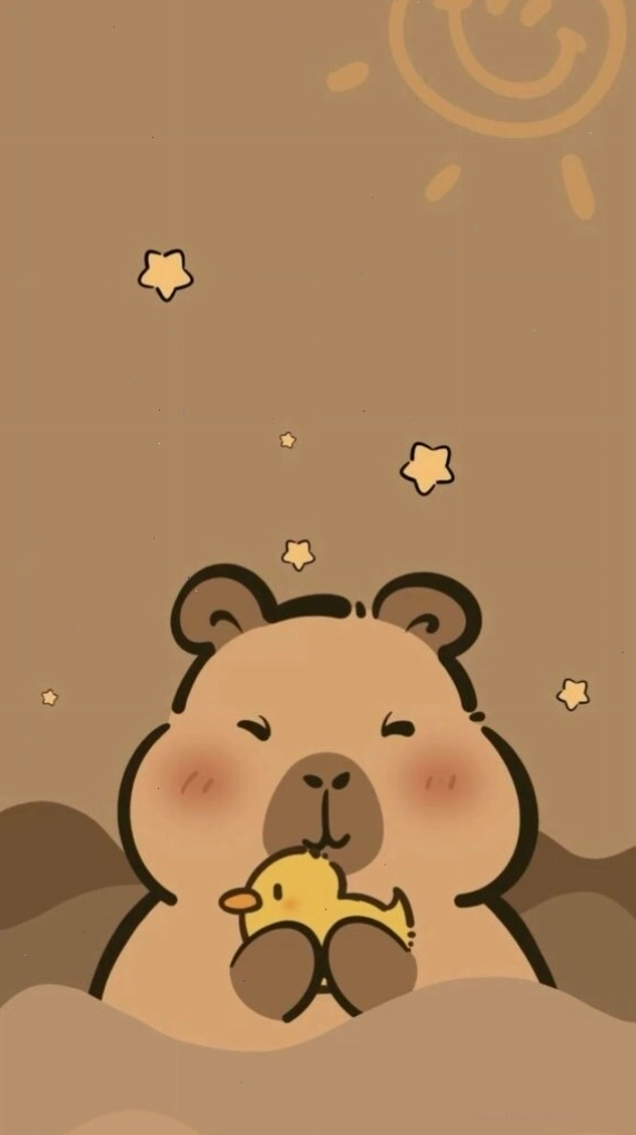 Capybara ôm chú vịt vàng, vẻ mặt vẫn đơ