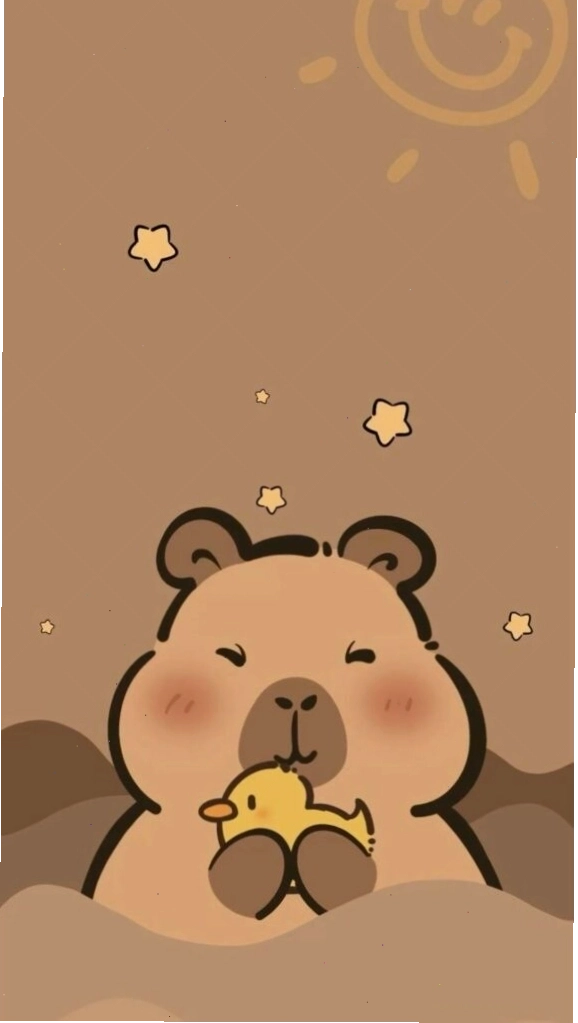 Capybara ôm chú vịt vàng, vẻ mặt vẫn đơ
