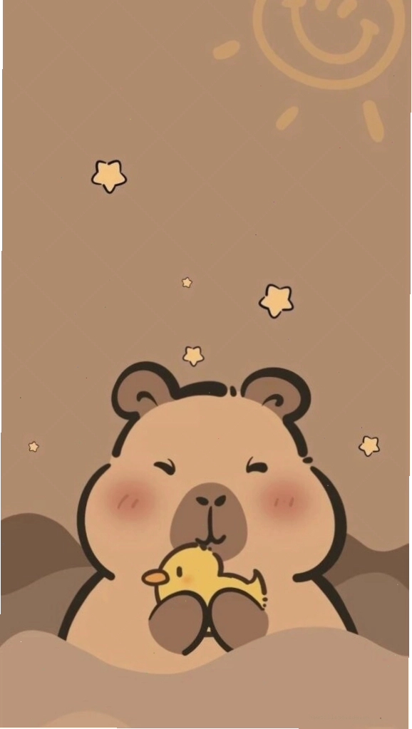 Capybara ôm chú vịt vàng, vẻ mặt vẫn đơ