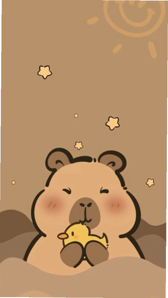 Capybara ôm chú vịt vàng, vẻ mặt vẫn đơ