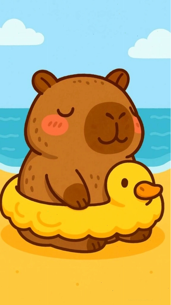 Capybara thư giãn tắm biển trên phao vịt