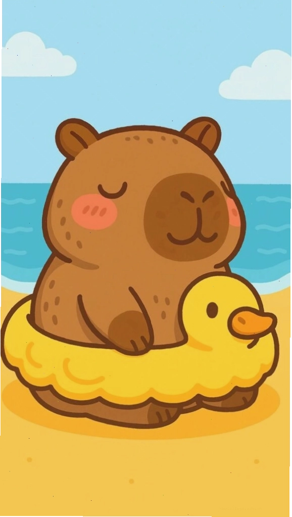 Capybara thư giãn tắm biển trên phao vịt
