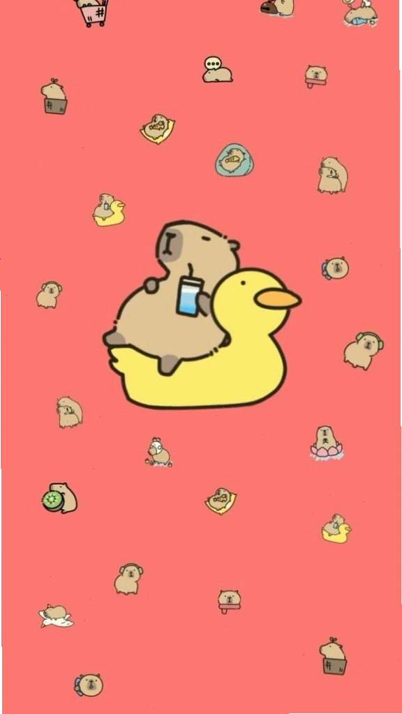 Capybara thư giãn trên phao vịt màu vàng