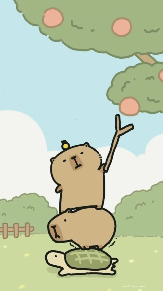 Capybara xếp chồng lên rùa hái quả
