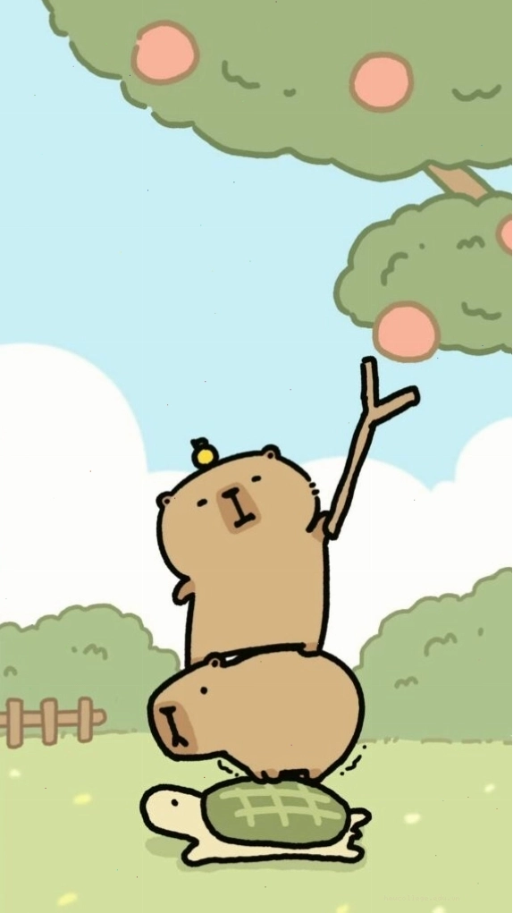 Capybara xếp chồng lên rùa hái quả