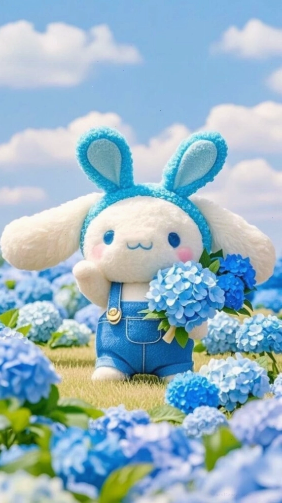 Cinnamoroll đáng yêu ôm hoa cẩm tú cầu