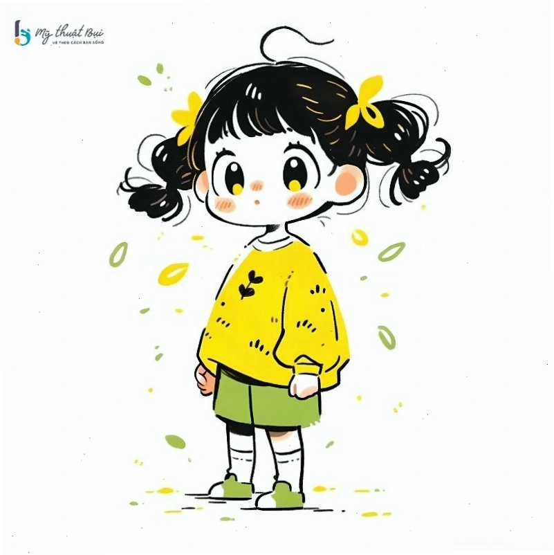 Cô gái anime chibi với đôi mắt to tròn và nụ cười rạng rỡ