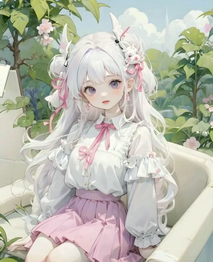 Cô gái anime với vẻ ngoài dịu dàng và mái tóc bồng bềnh