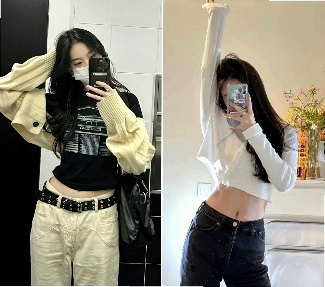 Cô gái tạo dáng trước gương nhà tắm