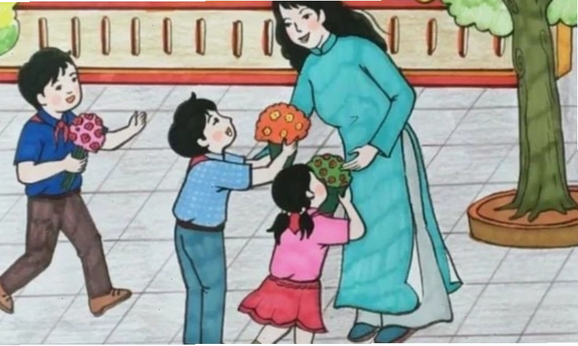 Cô giáo tươi cười trong tranh vẽ 20/11 phong cách anime