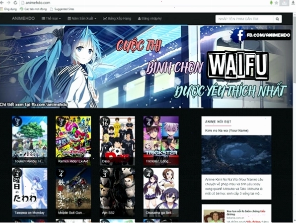 Giao diện trang web Animevietsub.org