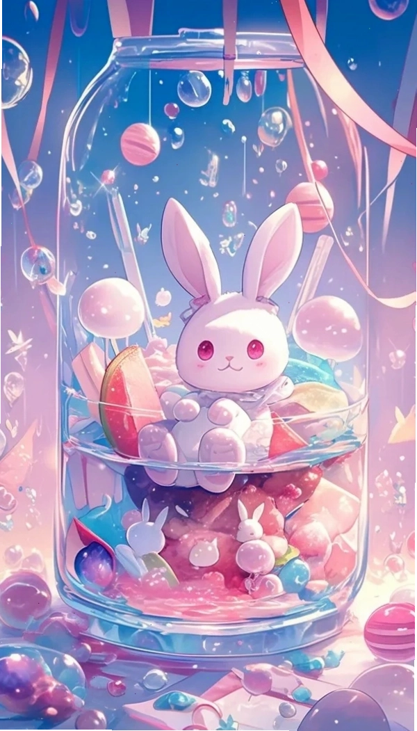 Hình nền con thỏ chibi cute, mang lại cảm giác tươi vui