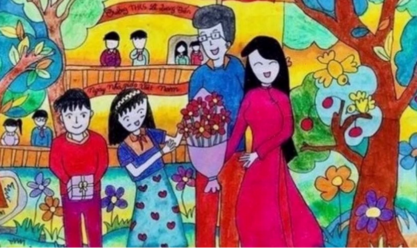 Mái trường mộng mơ trong tranh vẽ 20/11 anime