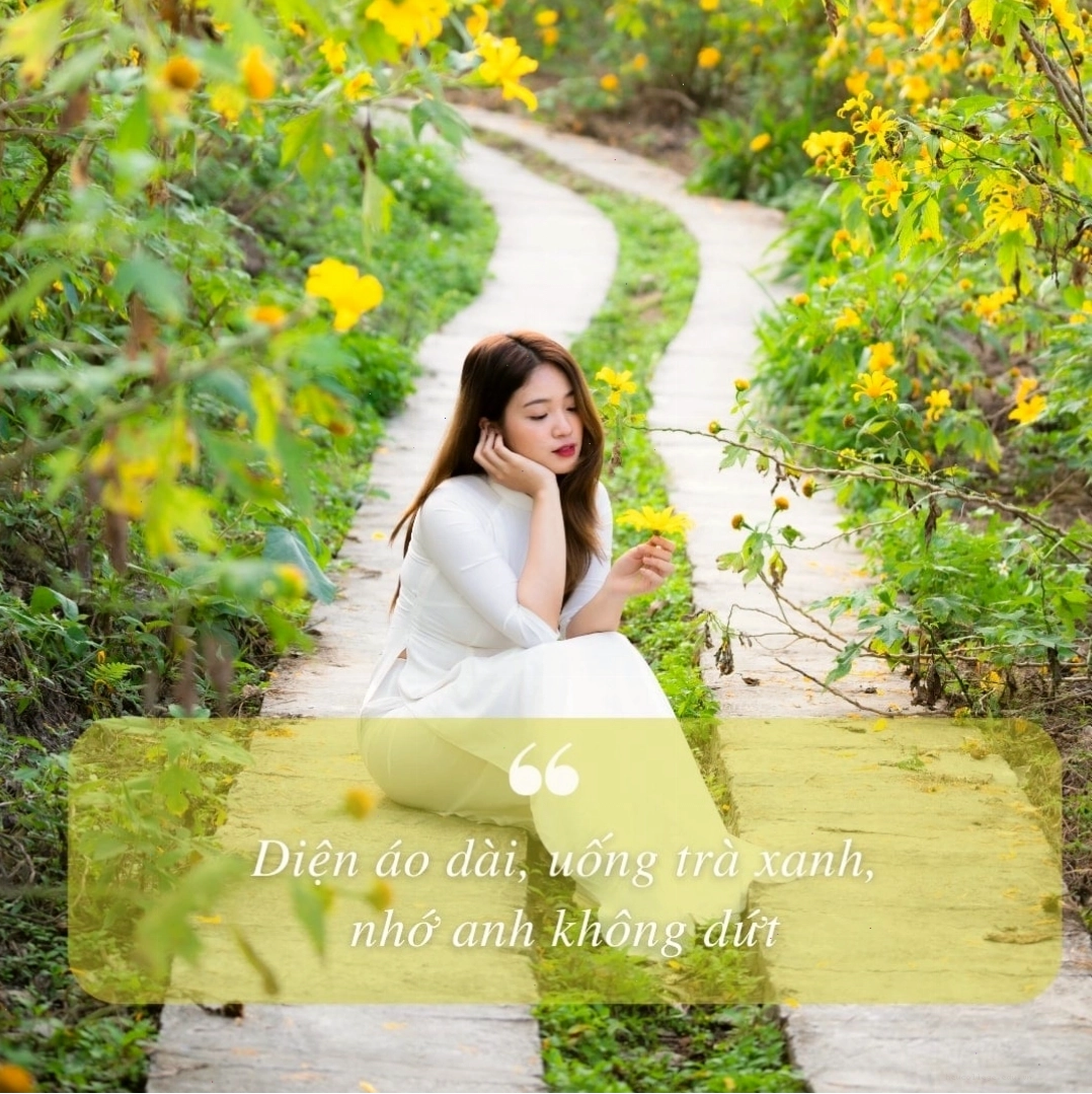 Một cô gái đang tạo dáng với tà áo dài cách tân hiện đại
