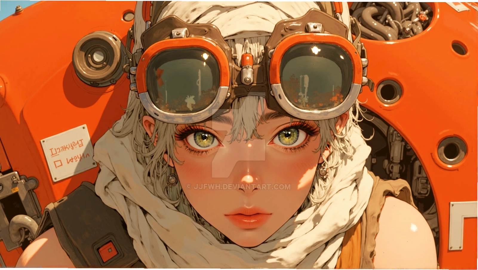 Close up portrait of a Mecha Pilot Girl with goggles